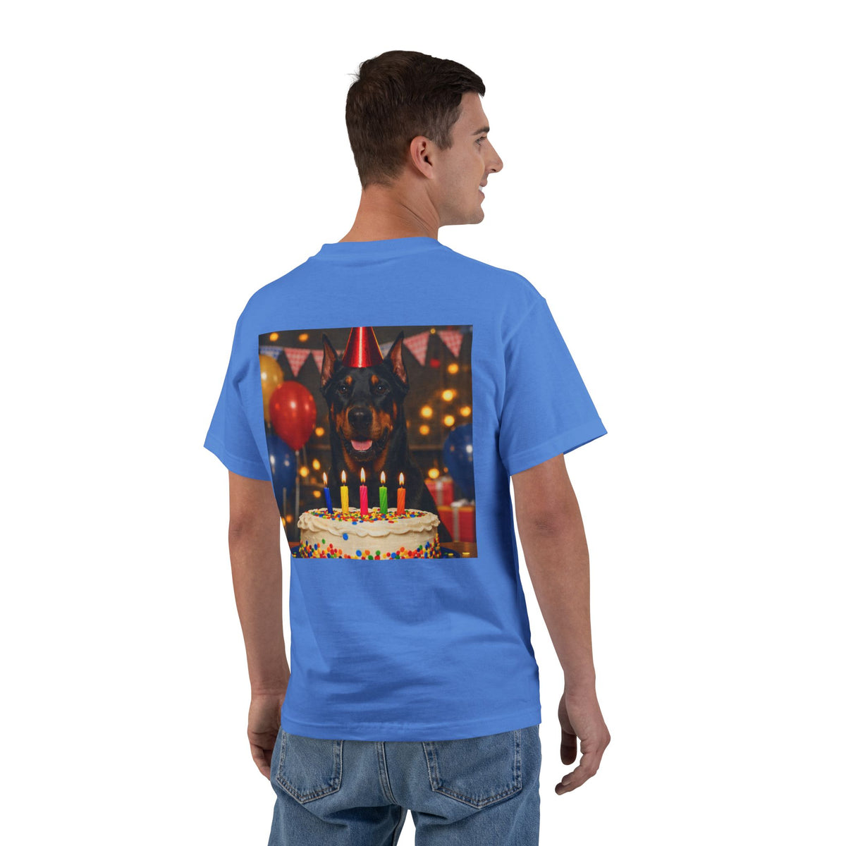 Birthday Buddy Doberman Men's Short-Sleeve Crewneck Tee