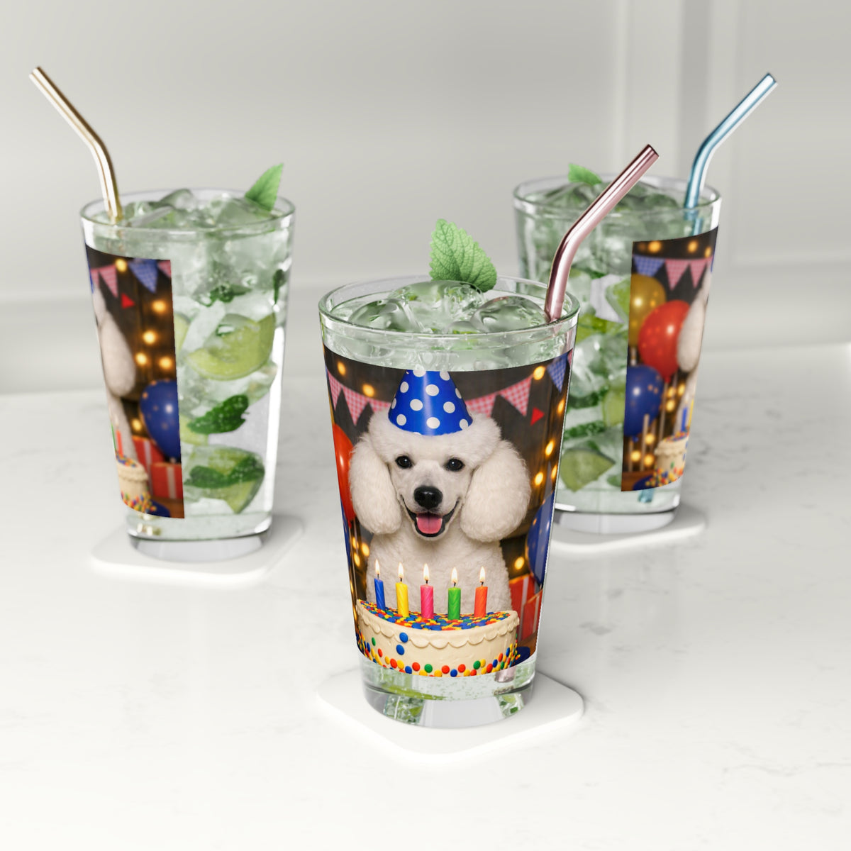 Birthday Buddy Poodle Drinking Glass
