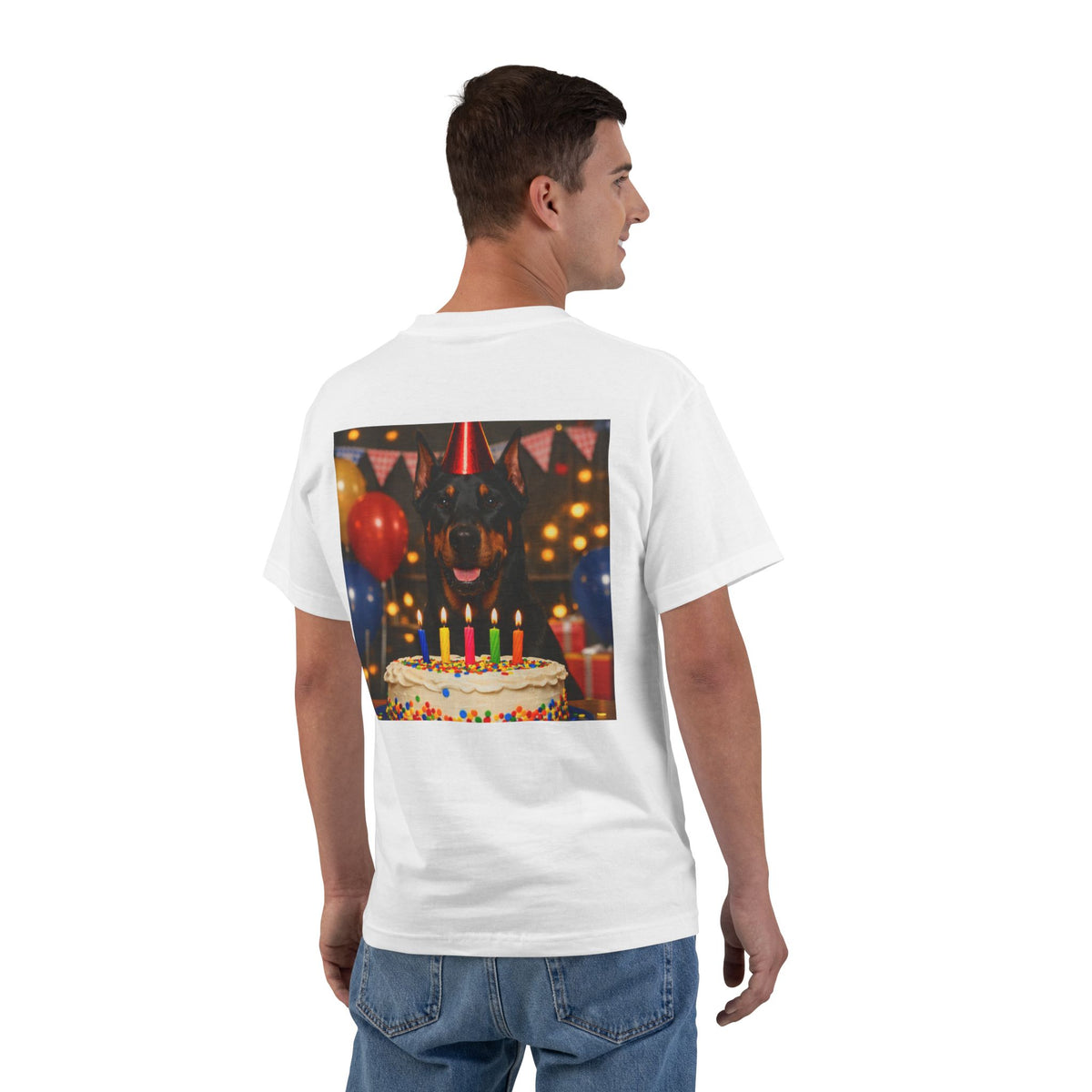 Birthday Buddy Doberman Men's Short-Sleeve Crewneck Tee