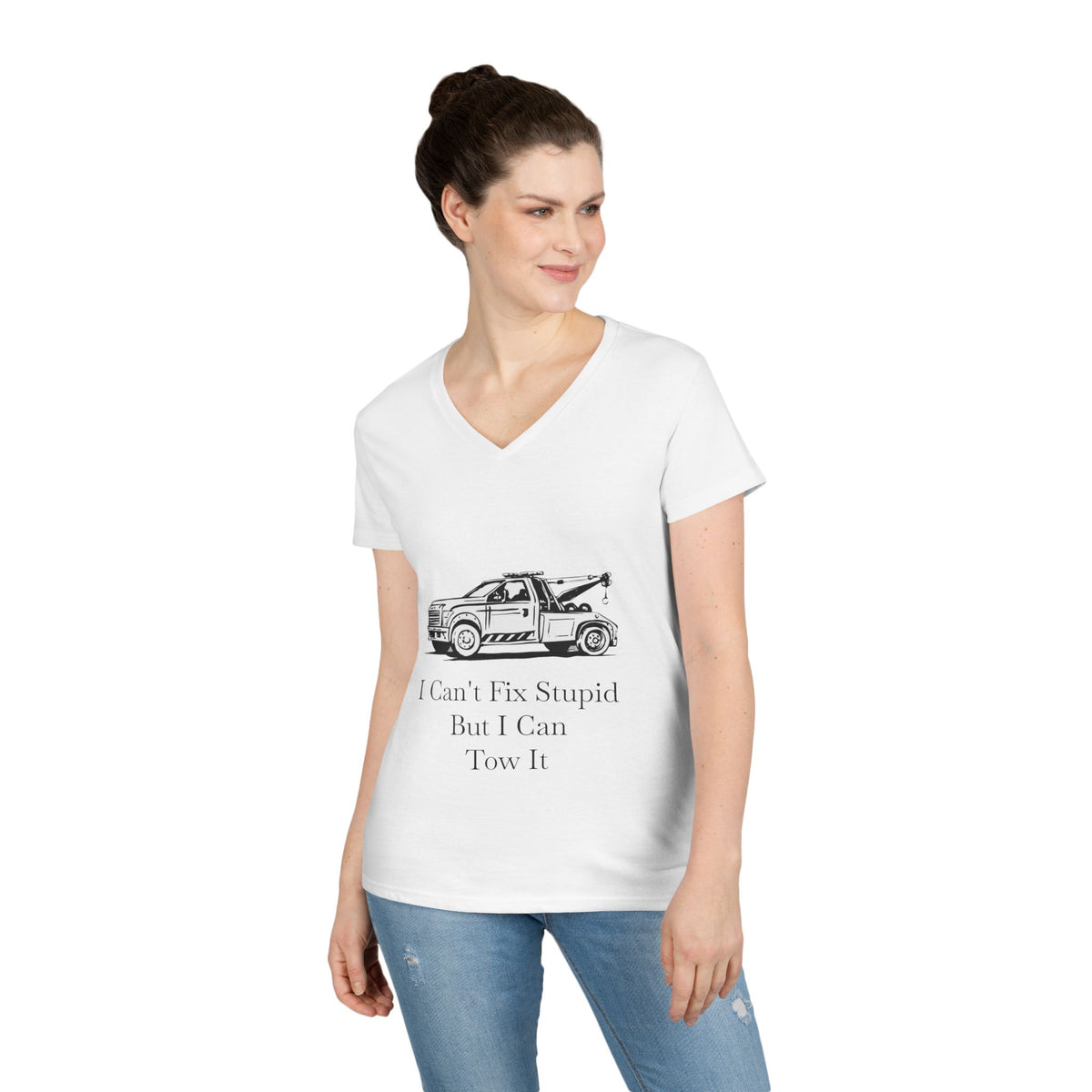 I Can't Fix Stupid Wheel Lift Tow Truck Women's V-Neck Tee