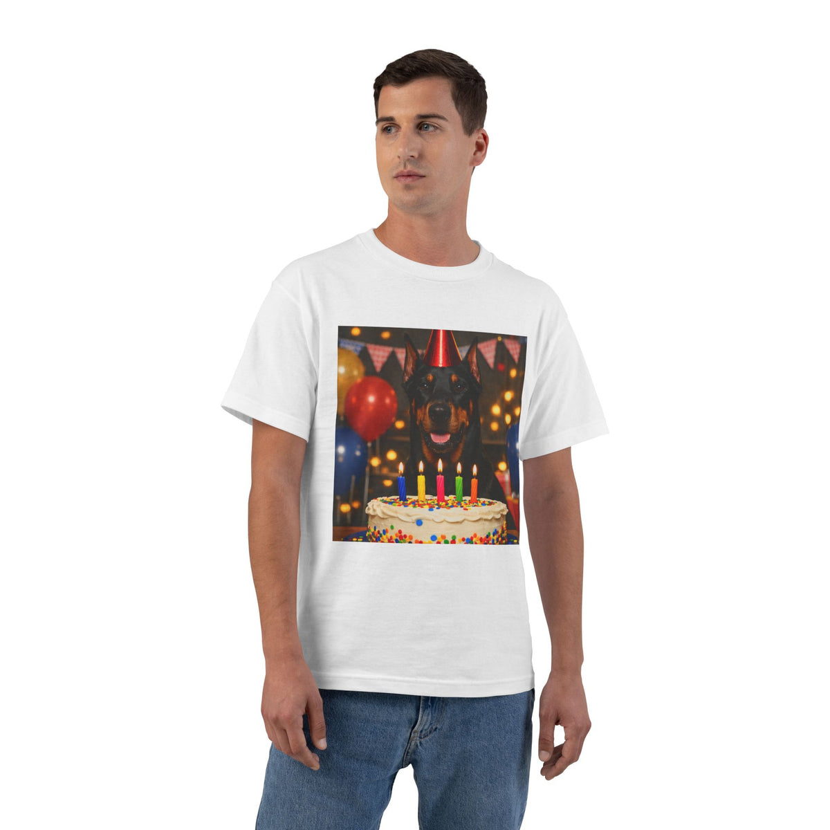 Birthday Buddy Doberman Men's Short-Sleeve Crewneck Tee