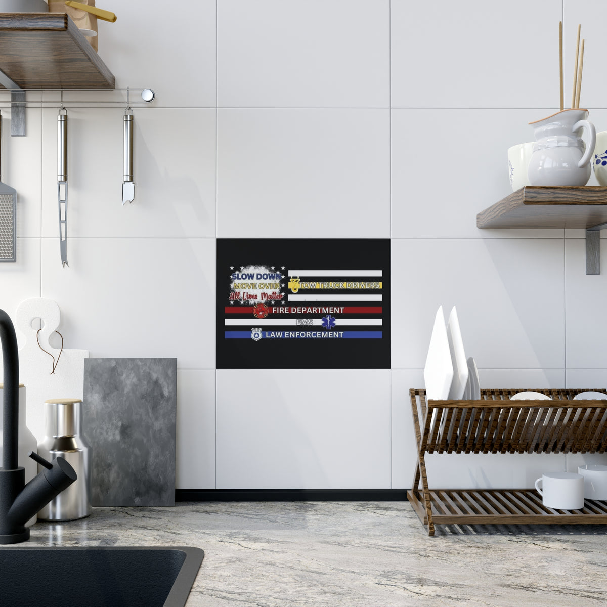 Slow Down Move Over Flag Ceramic Photo Tile