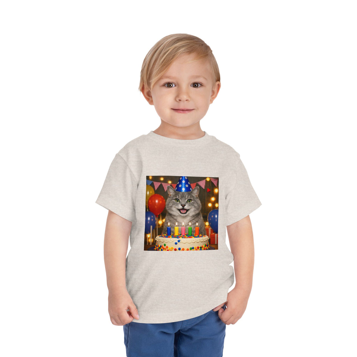 Birthday Buddy Cat Toddler Unisex Short Sleeve Crewneck Tee
