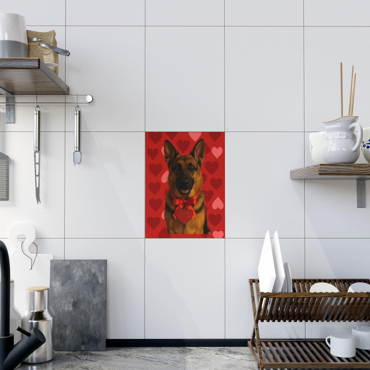 Cupid's Companion German Shepherd Ceramic Photo Tile