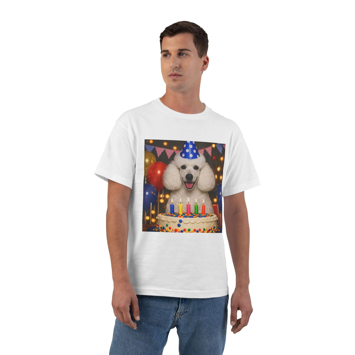Birthday Buddy Poodle Men's Short-Sleeve Crewneck Tee