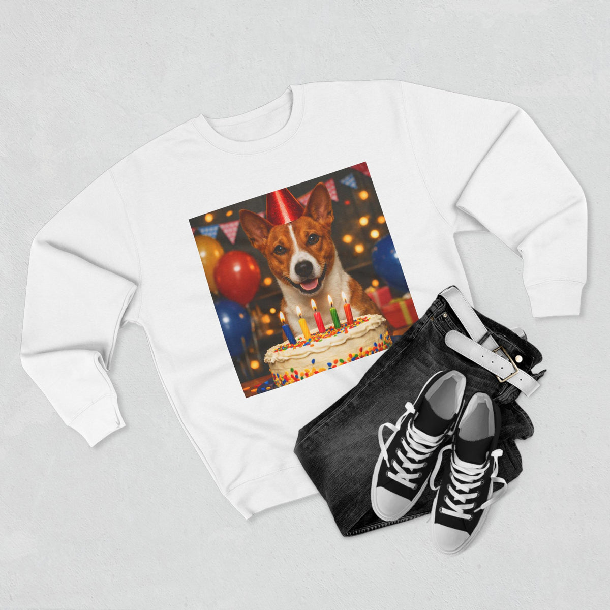 Birthday Buddy Basenji Unisex Crewneck Sweatshirt
