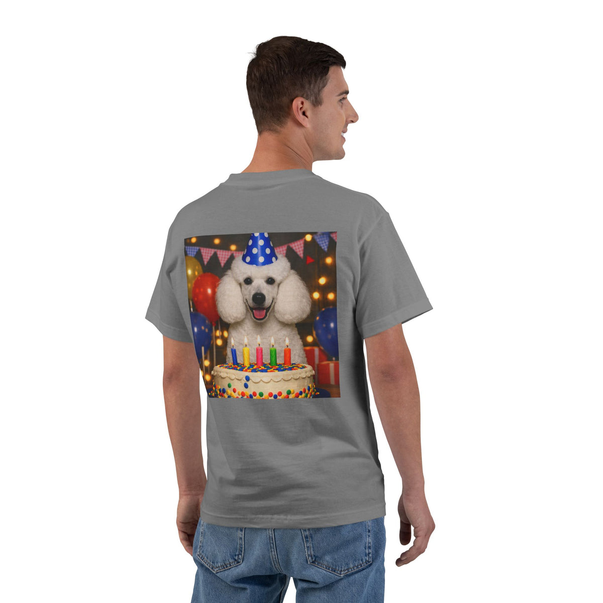 Birthday Buddy Poodle Men's Short-Sleeve Crewneck Tee