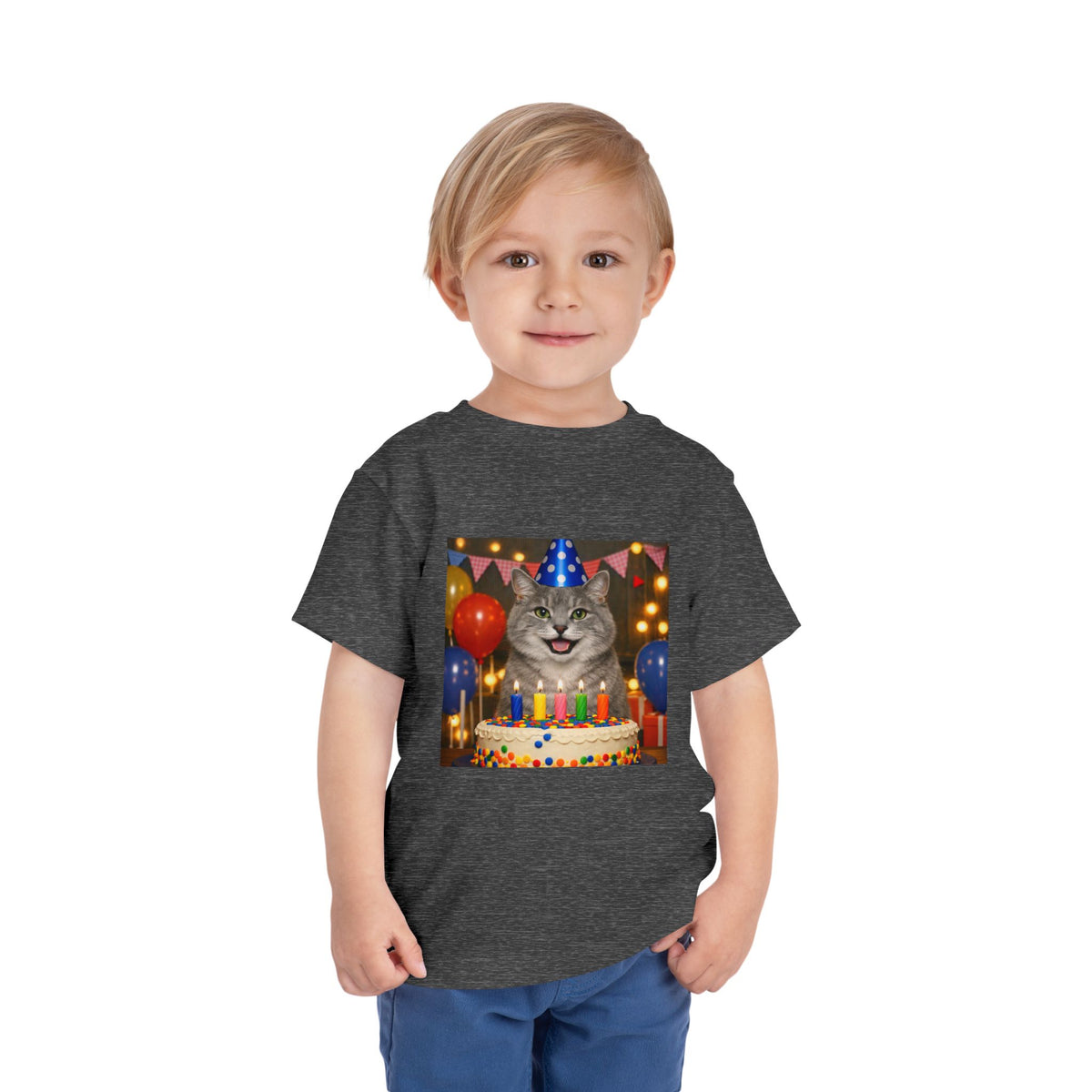 Birthday Buddy Cat Toddler Unisex Short Sleeve Crewneck Tee