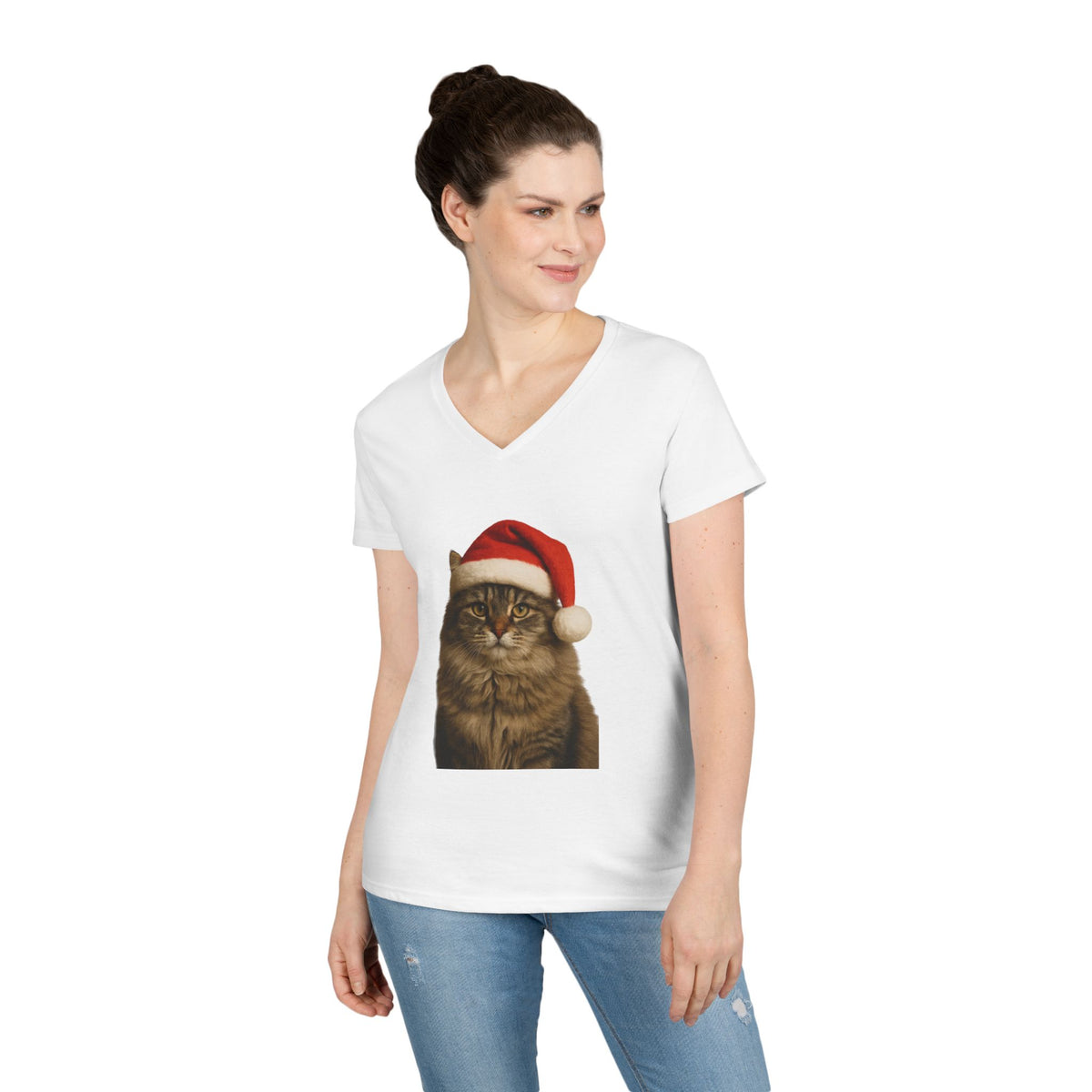 Santa Paws Cat Women's V-Neck Tee