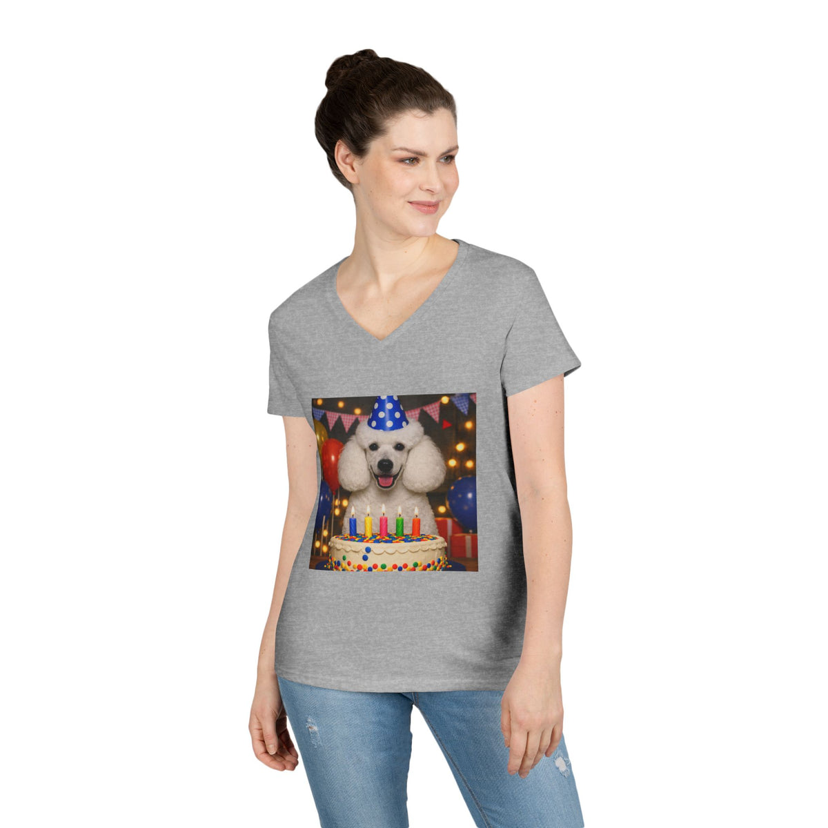 Birthday Buddy Poodle Women's V-Neck Tee