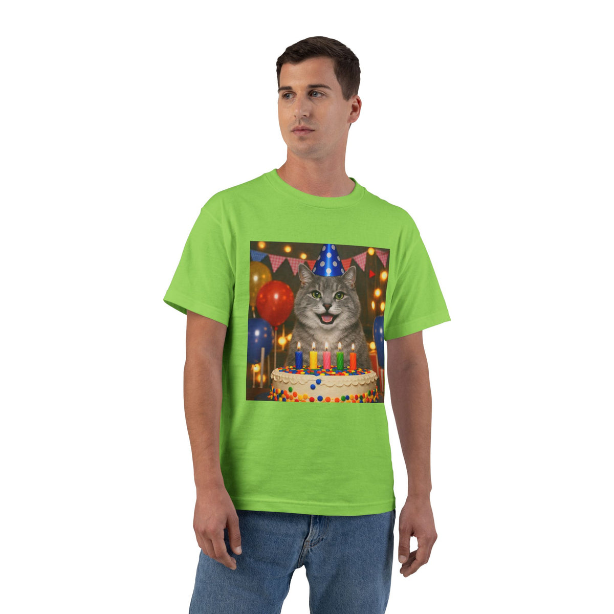 Birthday Buddy Cat Men's Short-Sleeve Crewneck Tee