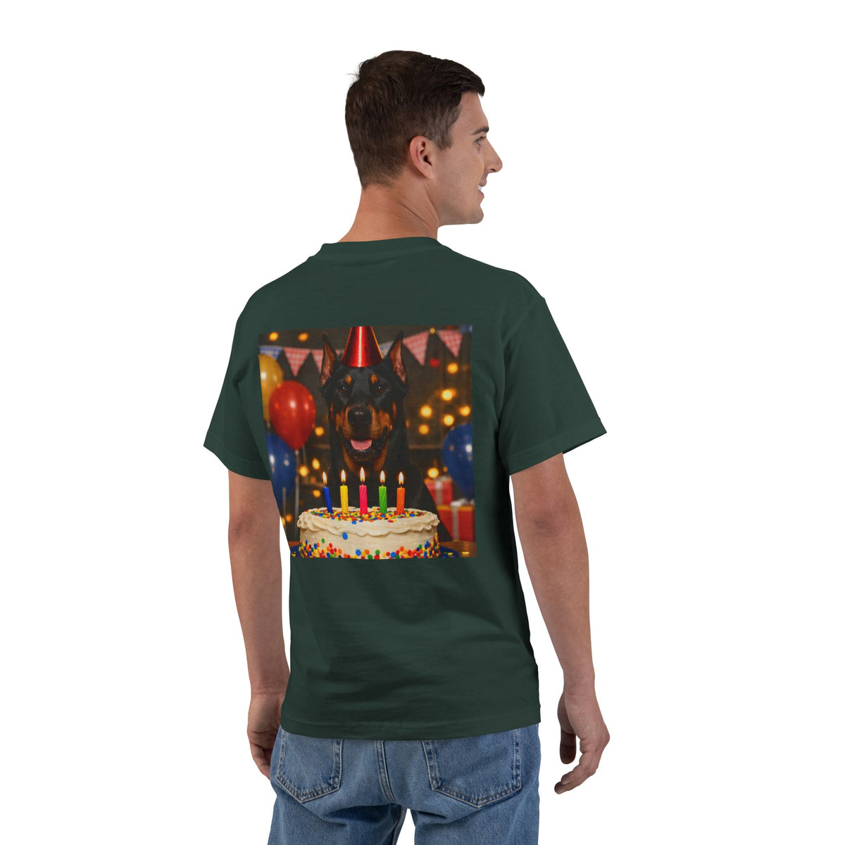 Birthday Buddy Doberman Men's Short-Sleeve Crewneck Tee