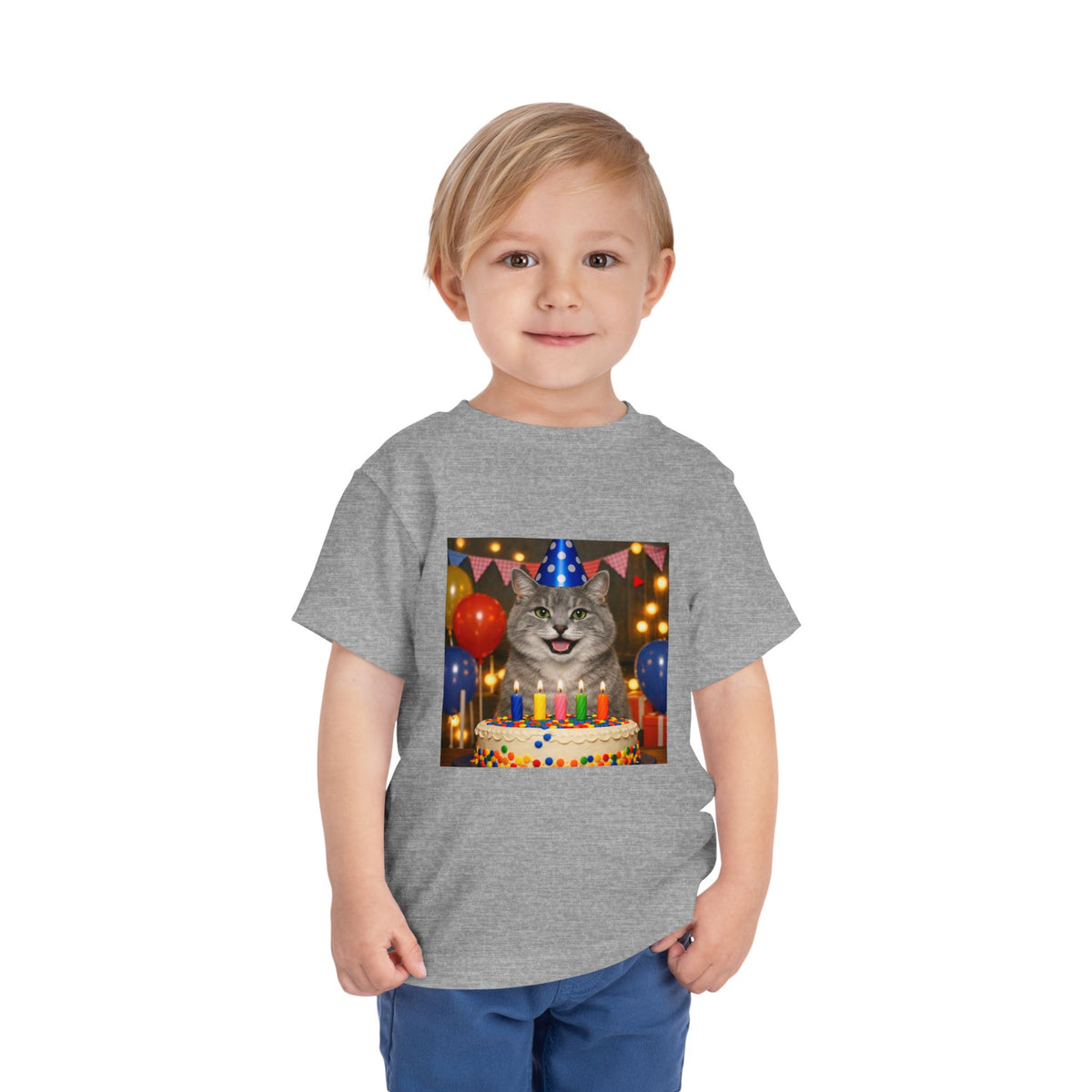 Birthday Buddy Cat Toddler Unisex Short Sleeve Crewneck Tee