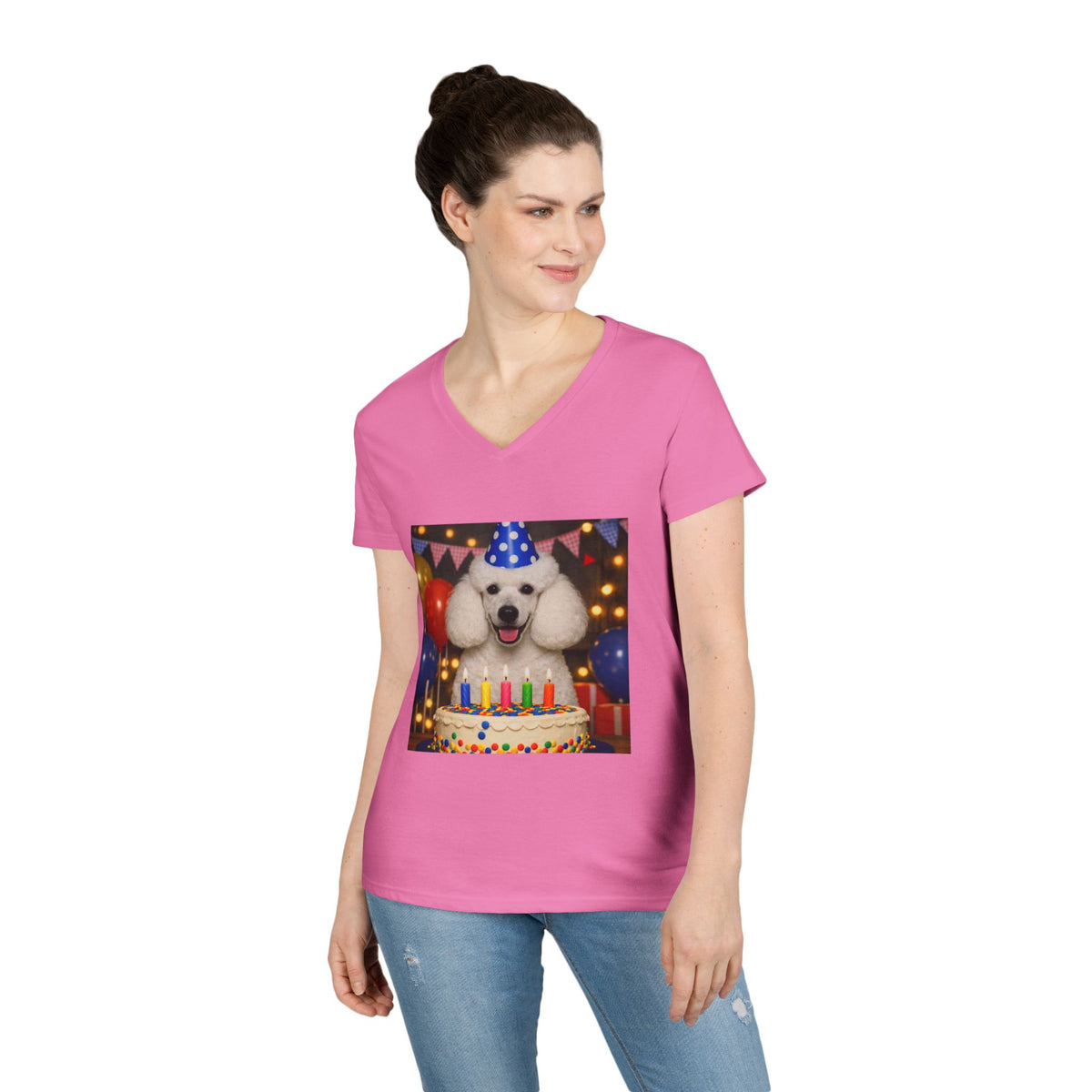 Birthday Buddy Poodle Women's V-Neck Tee