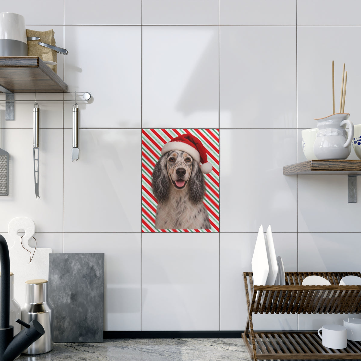 Santa Paws English Setter Ceramic Photo Tile