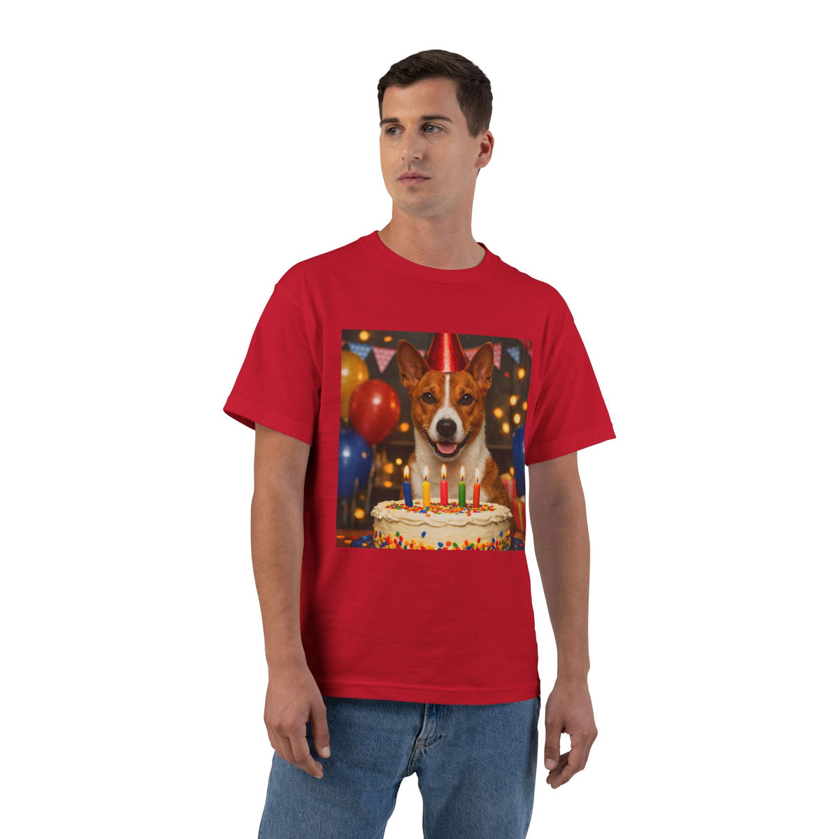 Birthday Buddy Basenji Men's Short-Sleeve Crewneck Tee