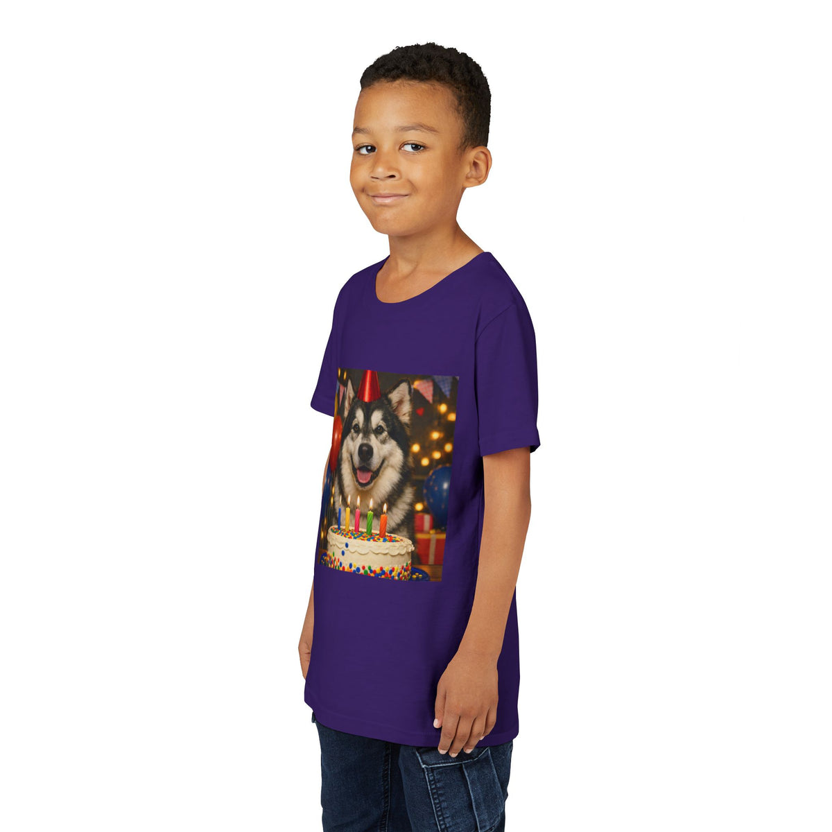 Birthday Buddy Malamute Youth Unisex Short Sleeve Crewneck Tee