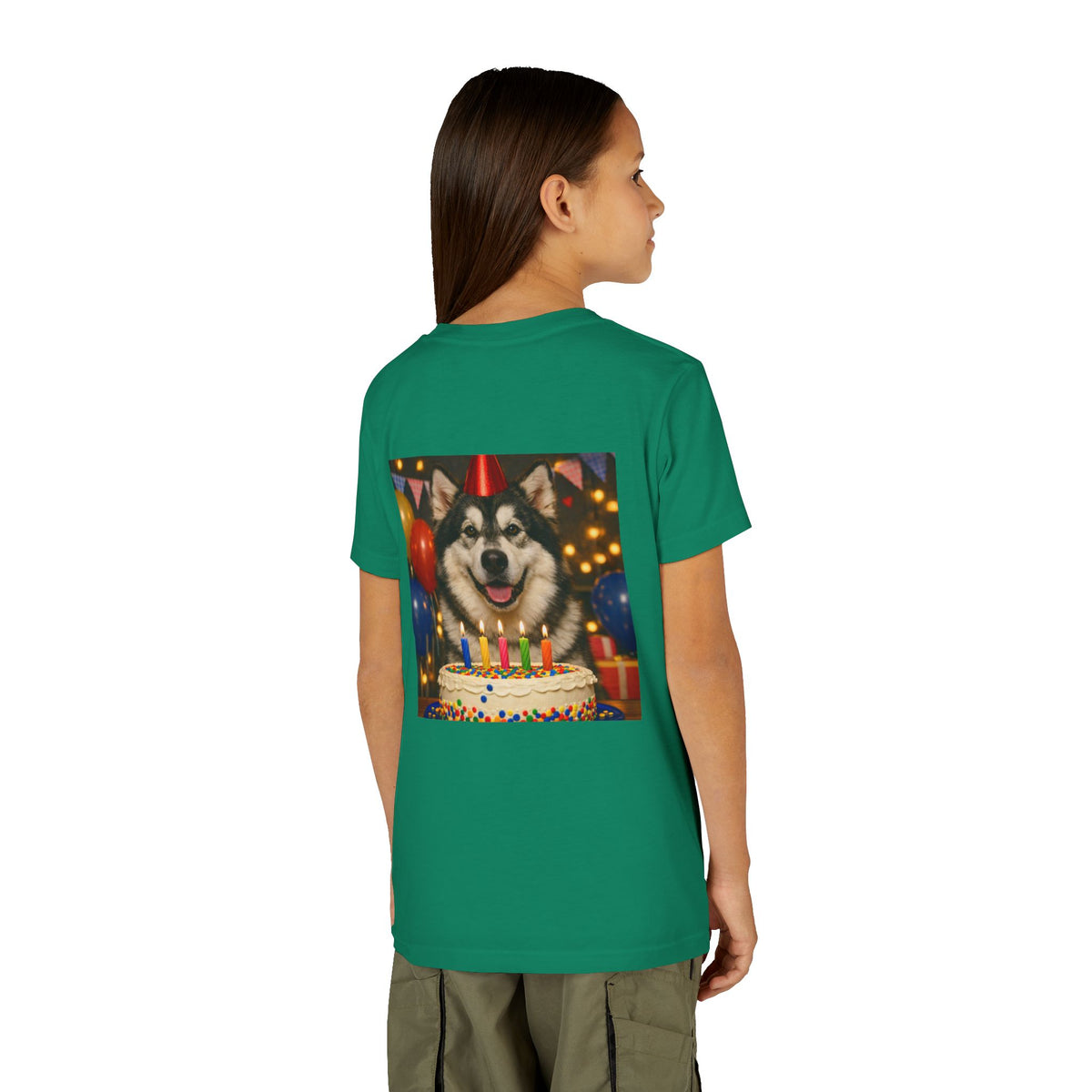 Birthday Buddy Malamute Youth Unisex Short Sleeve Crewneck Tee