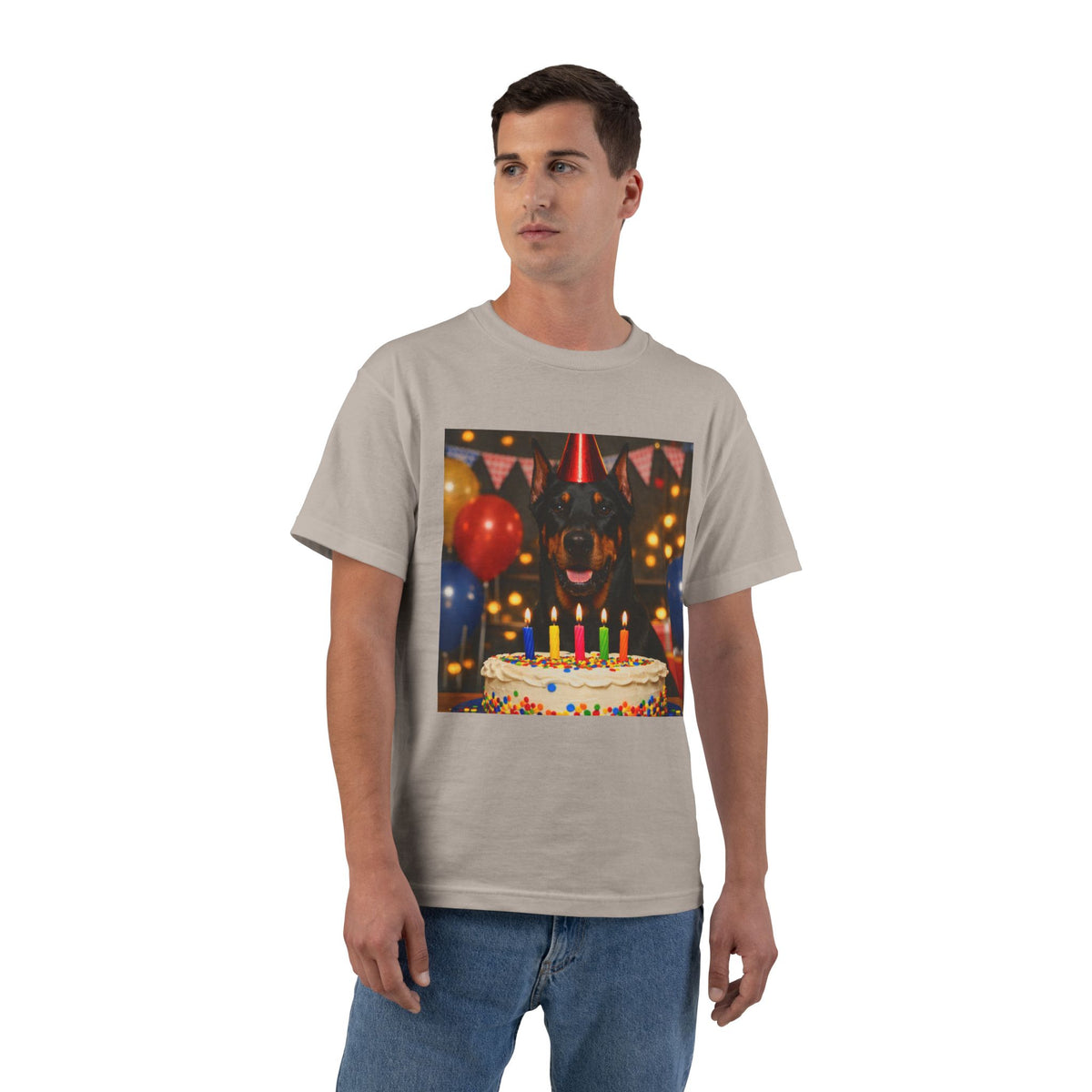 Birthday Buddy Doberman Men's Short-Sleeve Crewneck Tee
