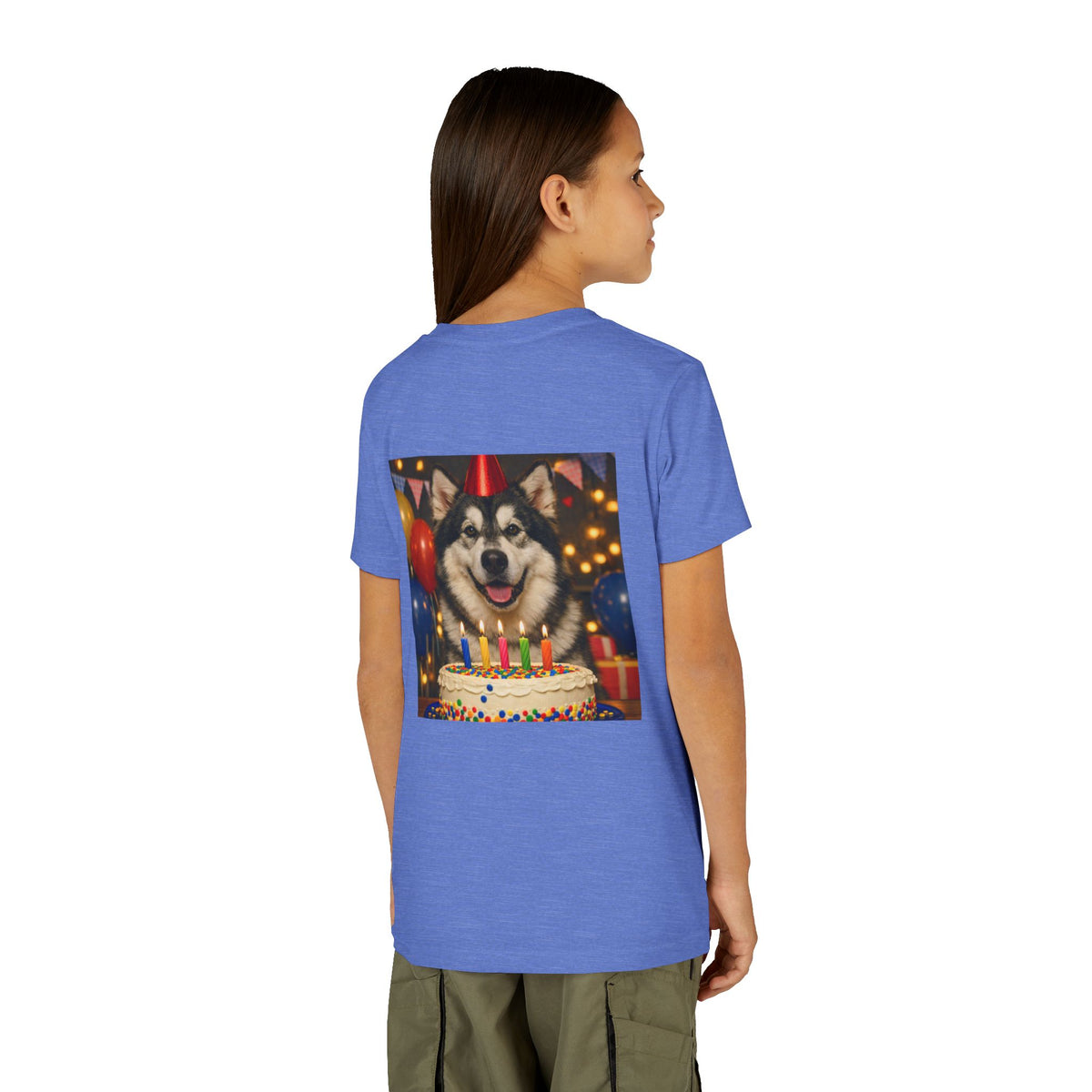 Birthday Buddy Malamute Youth Unisex Short Sleeve Crewneck Tee