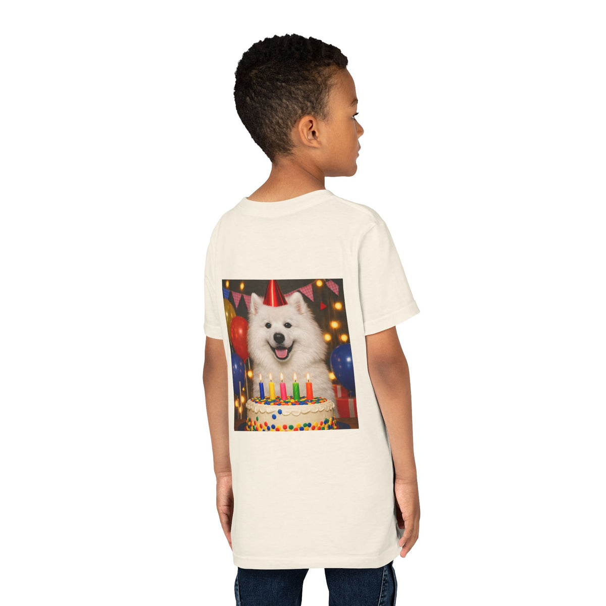 Birthday Buddy Samoyed Youth Unisex Short Sleeve Crewneck Tee