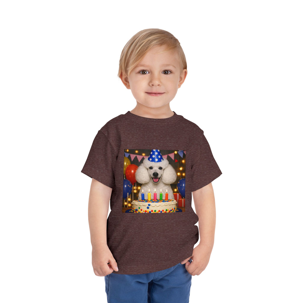 Birthday Buddy Poodle Toddler Unisex Short Sleeve Crewneck Tee