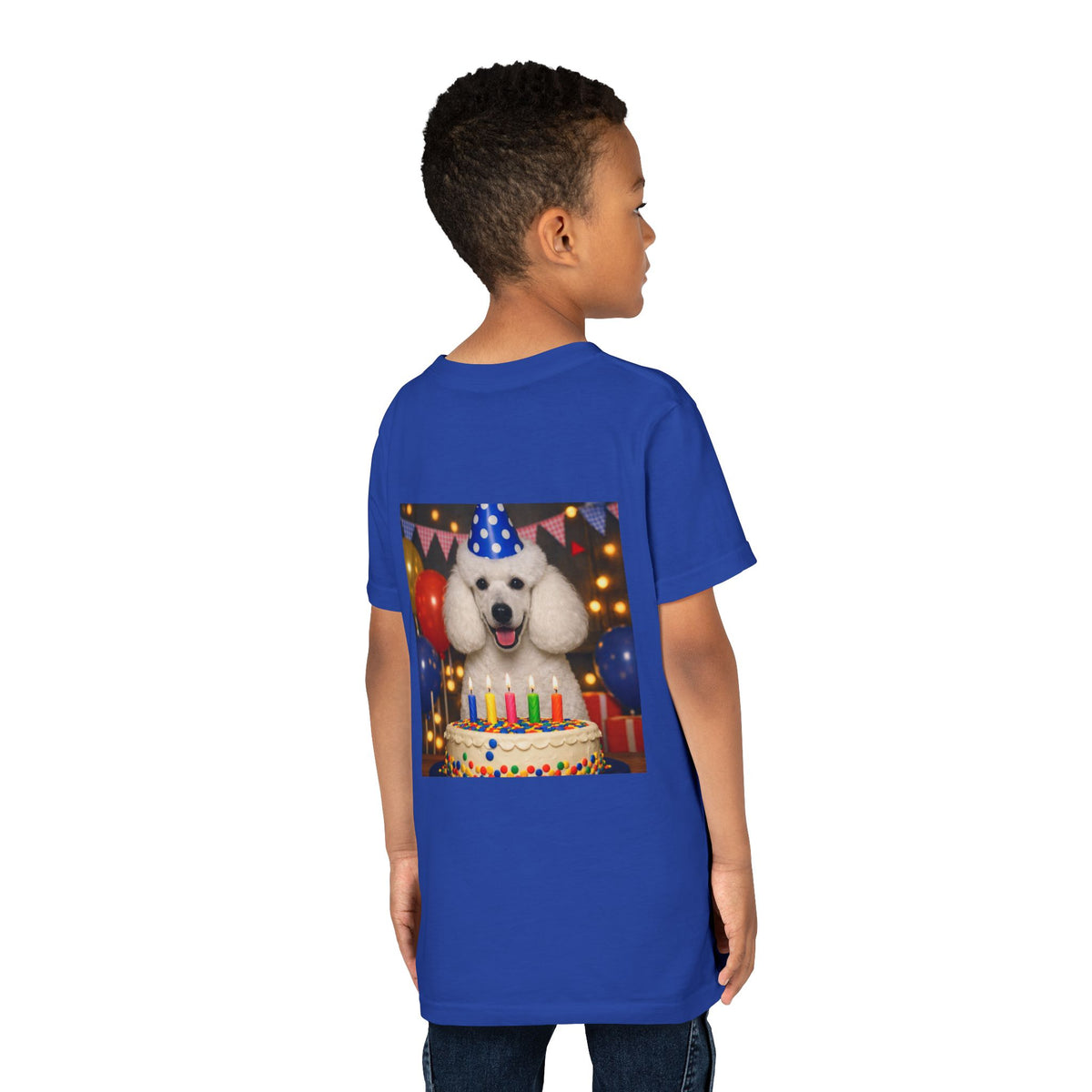 Birthday Buddy Poodle Youth Unisex Short Sleeve Crewneck Tee