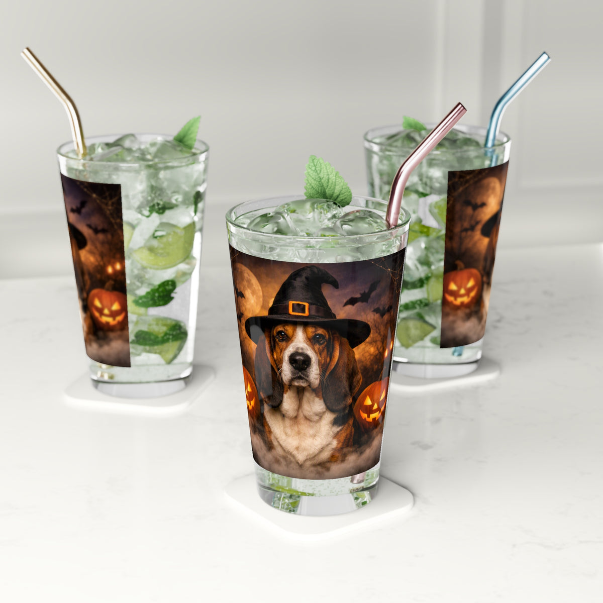 Witch Hat Pack Basset Drinking Glass