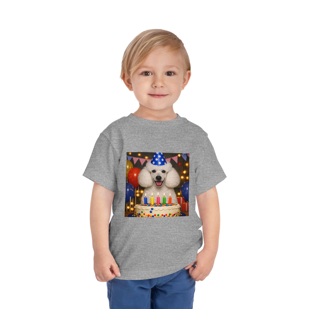 Birthday Buddy Poodle Toddler Unisex Short Sleeve Crewneck Tee