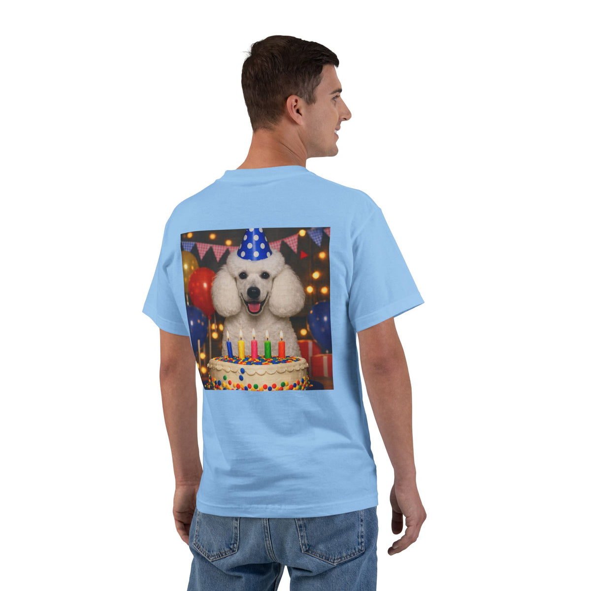 Birthday Buddy Poodle Men's Short-Sleeve Crewneck Tee