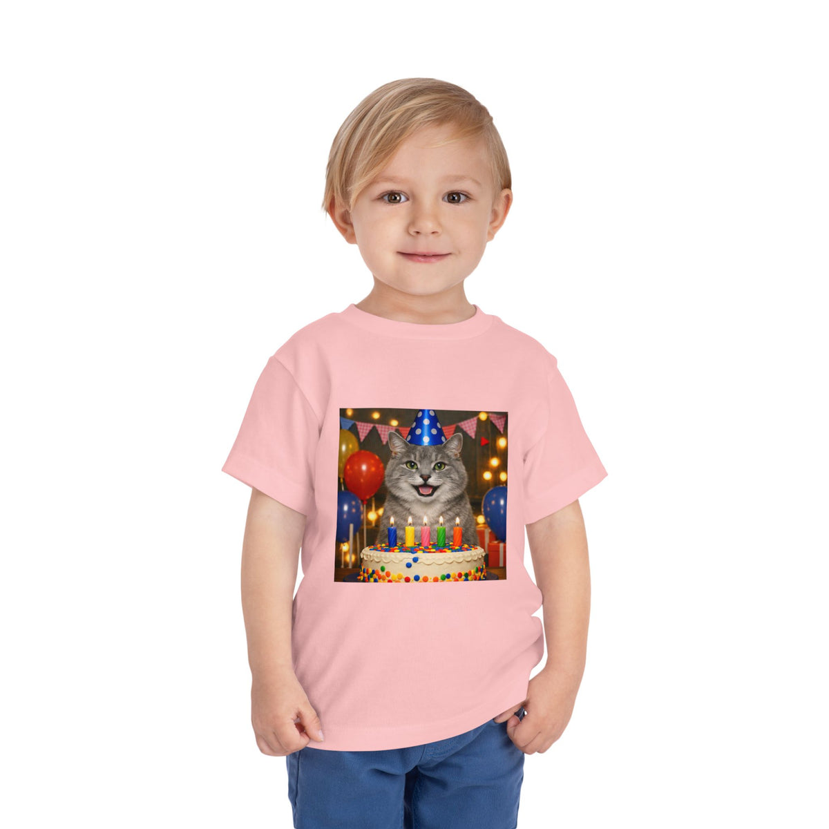 Birthday Buddy Cat Toddler Unisex Short Sleeve Crewneck Tee