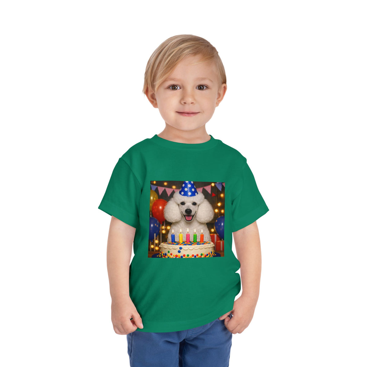 Birthday Buddy Poodle Toddler Unisex Short Sleeve Crewneck Tee