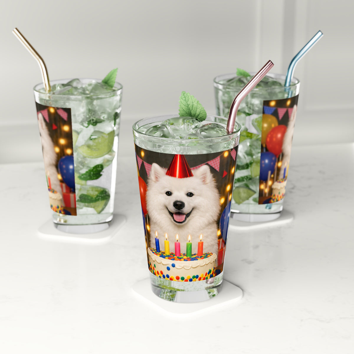 Birthday Buddy Samoyed Drinking Glass