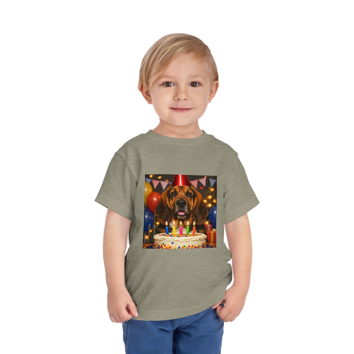 Birthday Buddy Bloodhound Toddler Unisex Short Sleeve Crewneck Tee