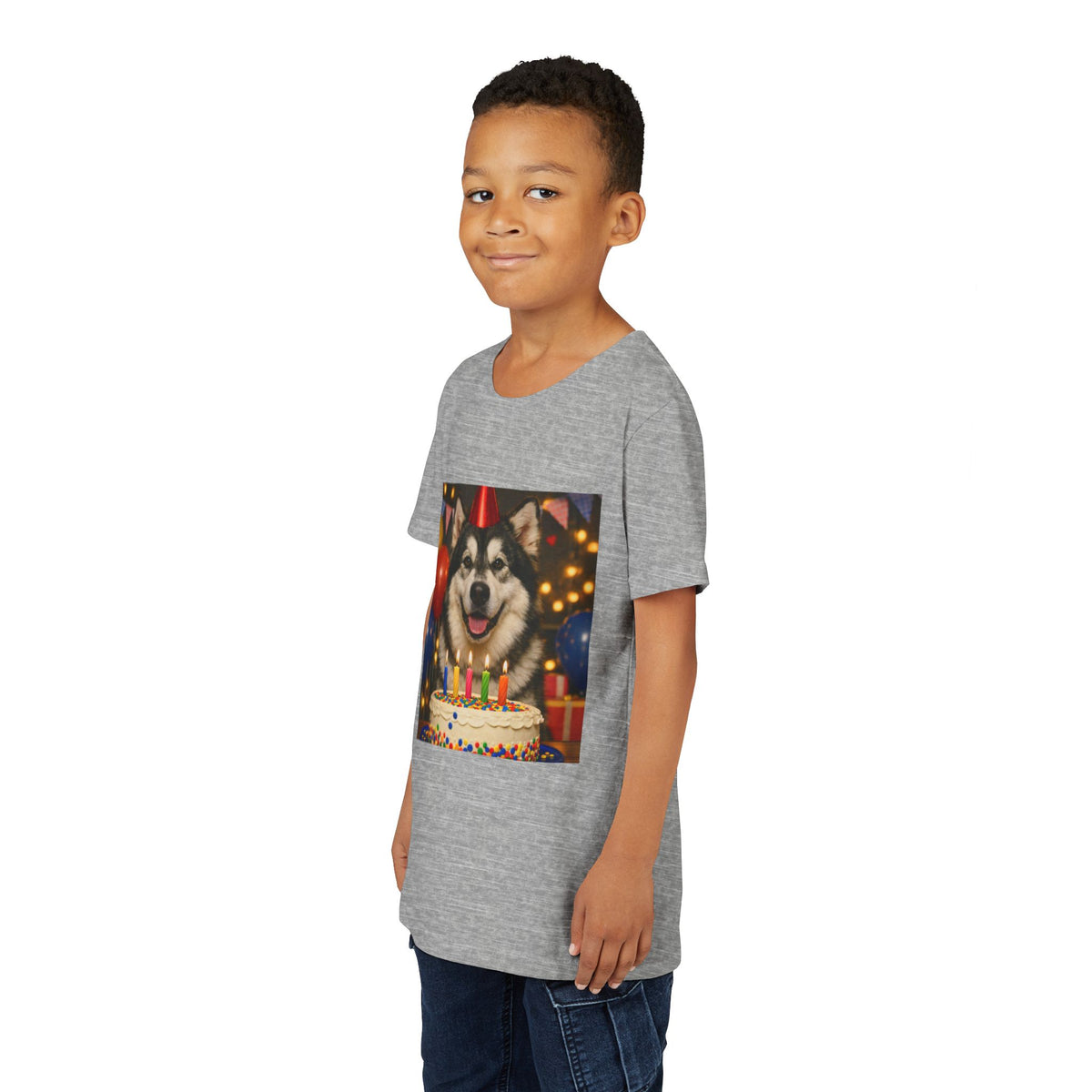 Birthday Buddy Malamute Youth Unisex Short Sleeve Crewneck Tee