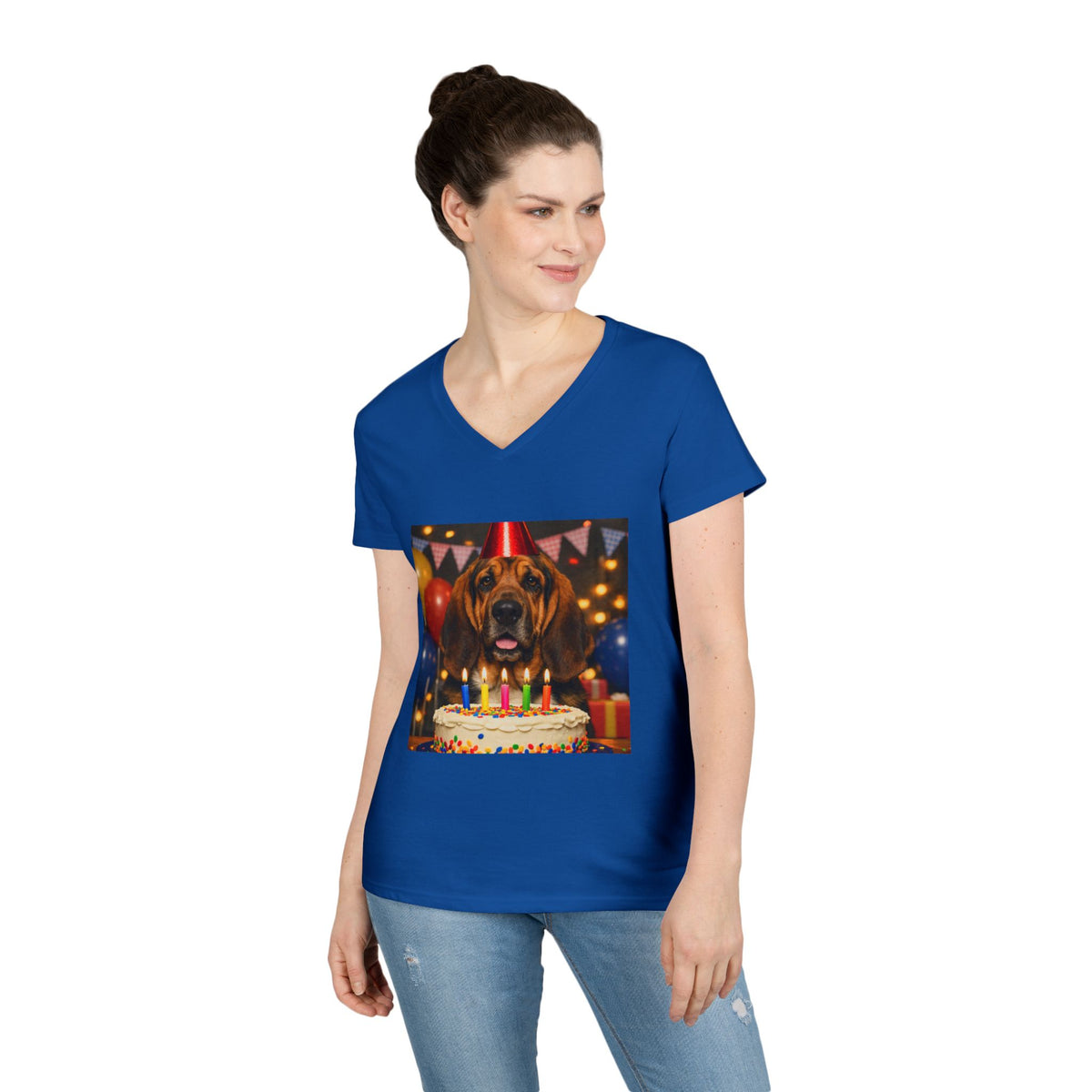 Birthday Buddy Bloodhound Women's V-Neck Tee