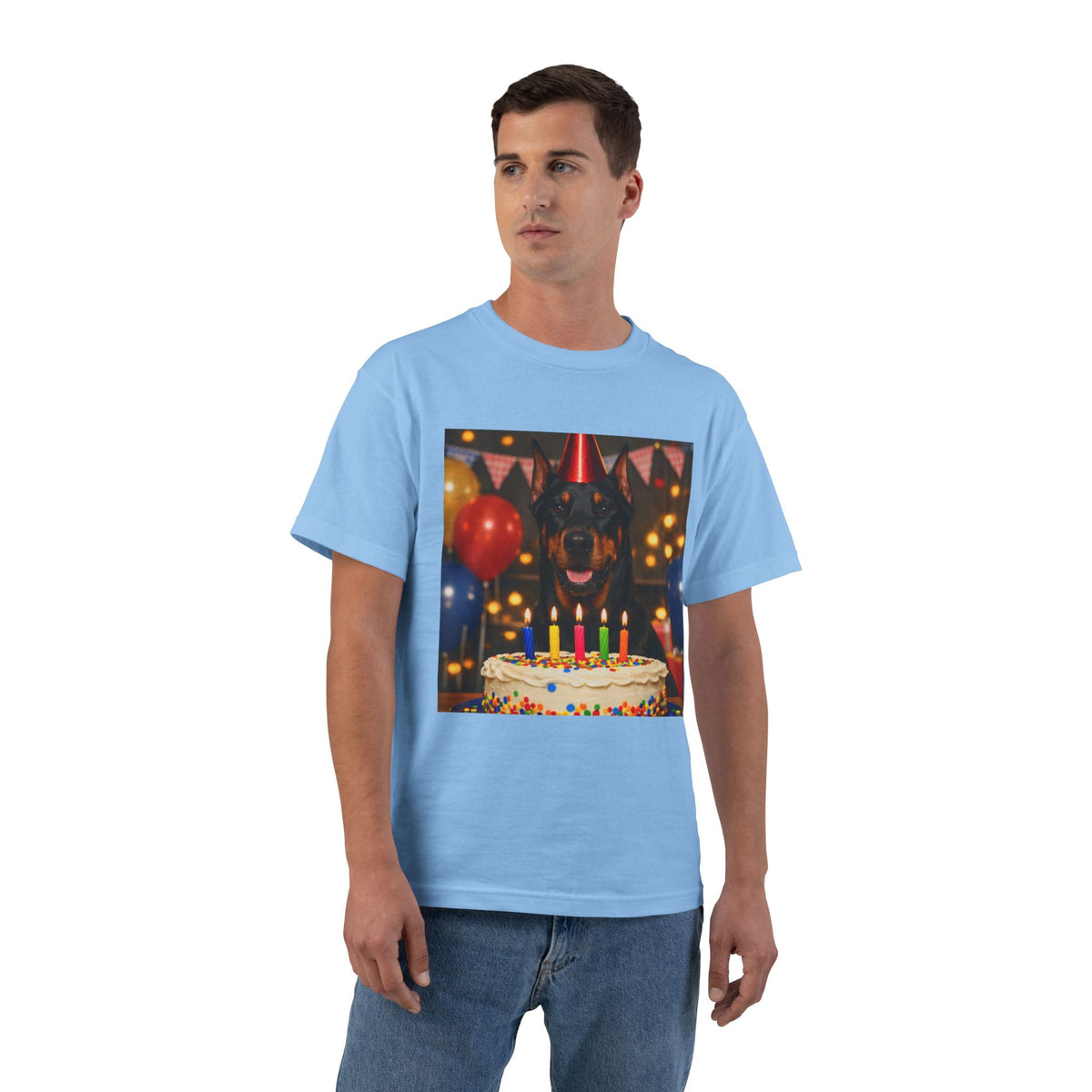 Birthday Buddy Doberman Men's Short-Sleeve Crewneck Tee