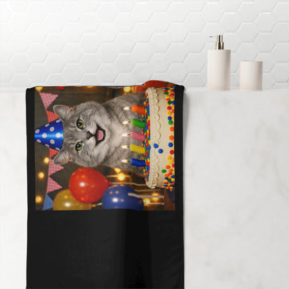 Birthday Buddy Cat Mink-Cotton  Beach Towel