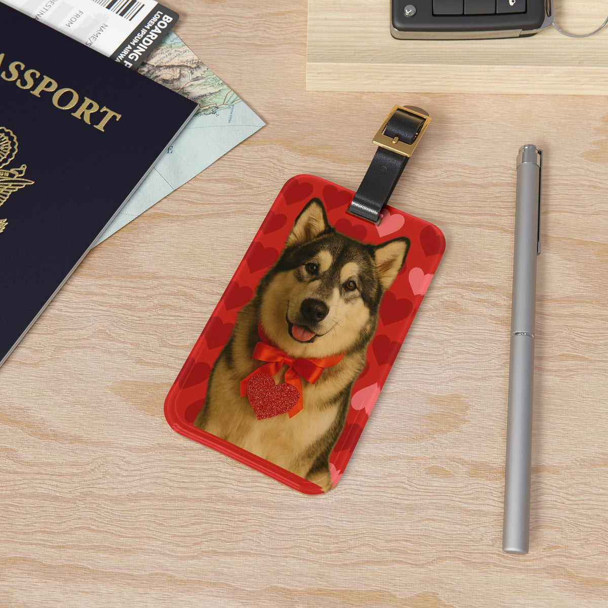 Cupid's Companion Malamute Leather Strap Luggage Tag