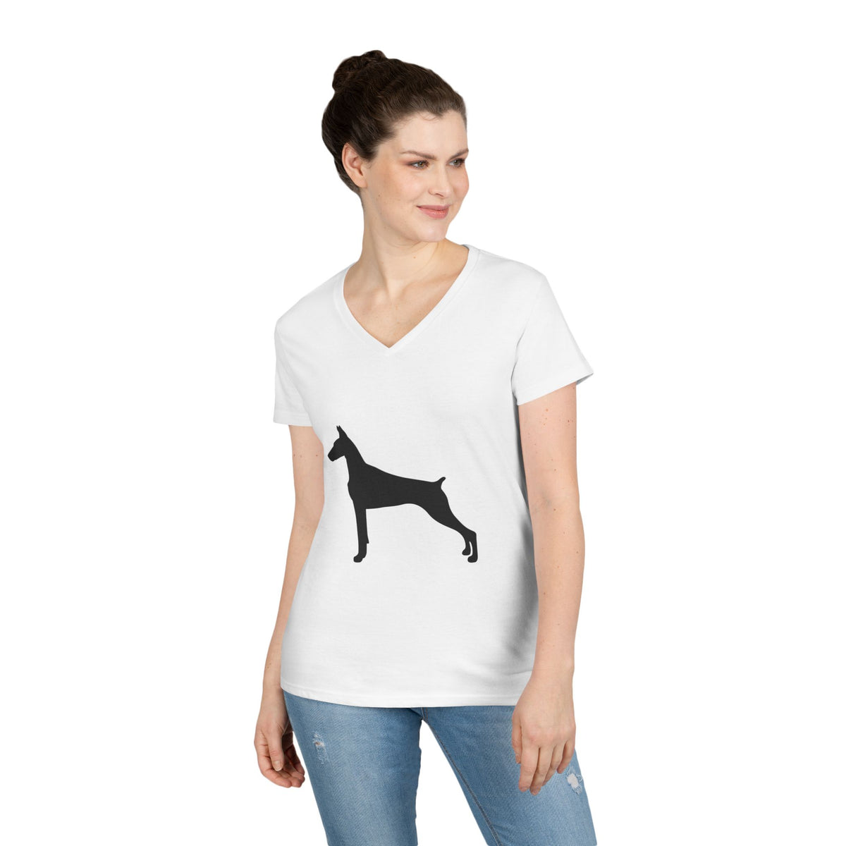 Doberman Silhouette Women's V-Neck Tee