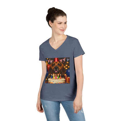 Birthday Buddy Bloodhound Women's V-Neck Tee