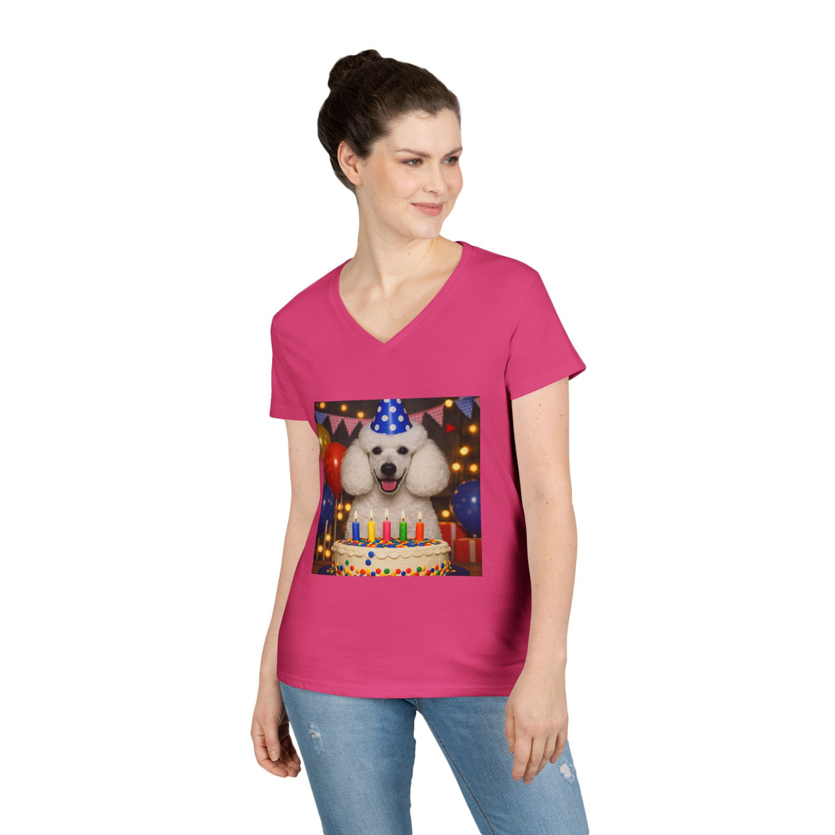 Birthday Buddy Poodle Women's V-Neck Tee