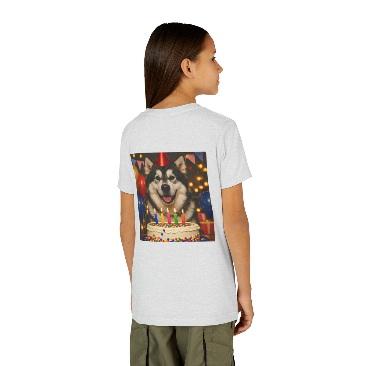 Birthday Buddy Malamute Youth Unisex Short Sleeve Crewneck Tee