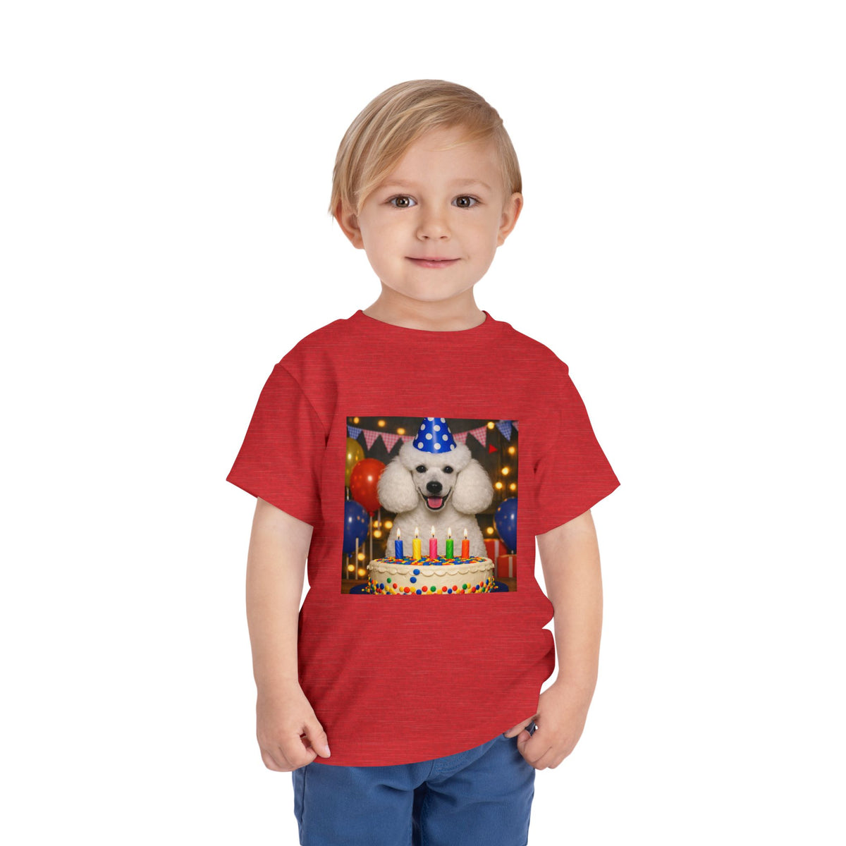 Birthday Buddy Poodle Toddler Unisex Short Sleeve Crewneck Tee