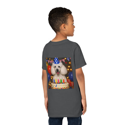 Birthday Buddy Poodle Youth Unisex Short Sleeve Crewneck Tee