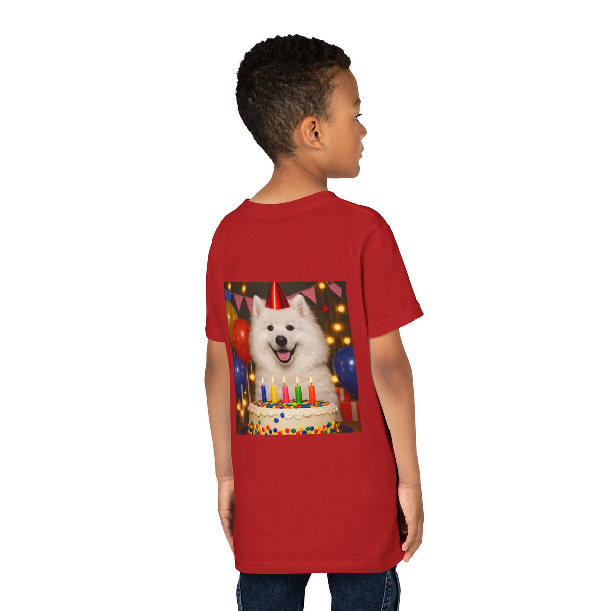 Birthday Buddy Samoyed Youth Unisex Short Sleeve Crewneck Tee