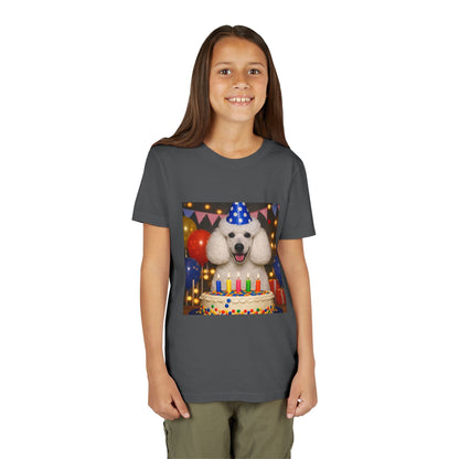 Birthday Buddy Poodle Youth Unisex Short Sleeve Crewneck Tee