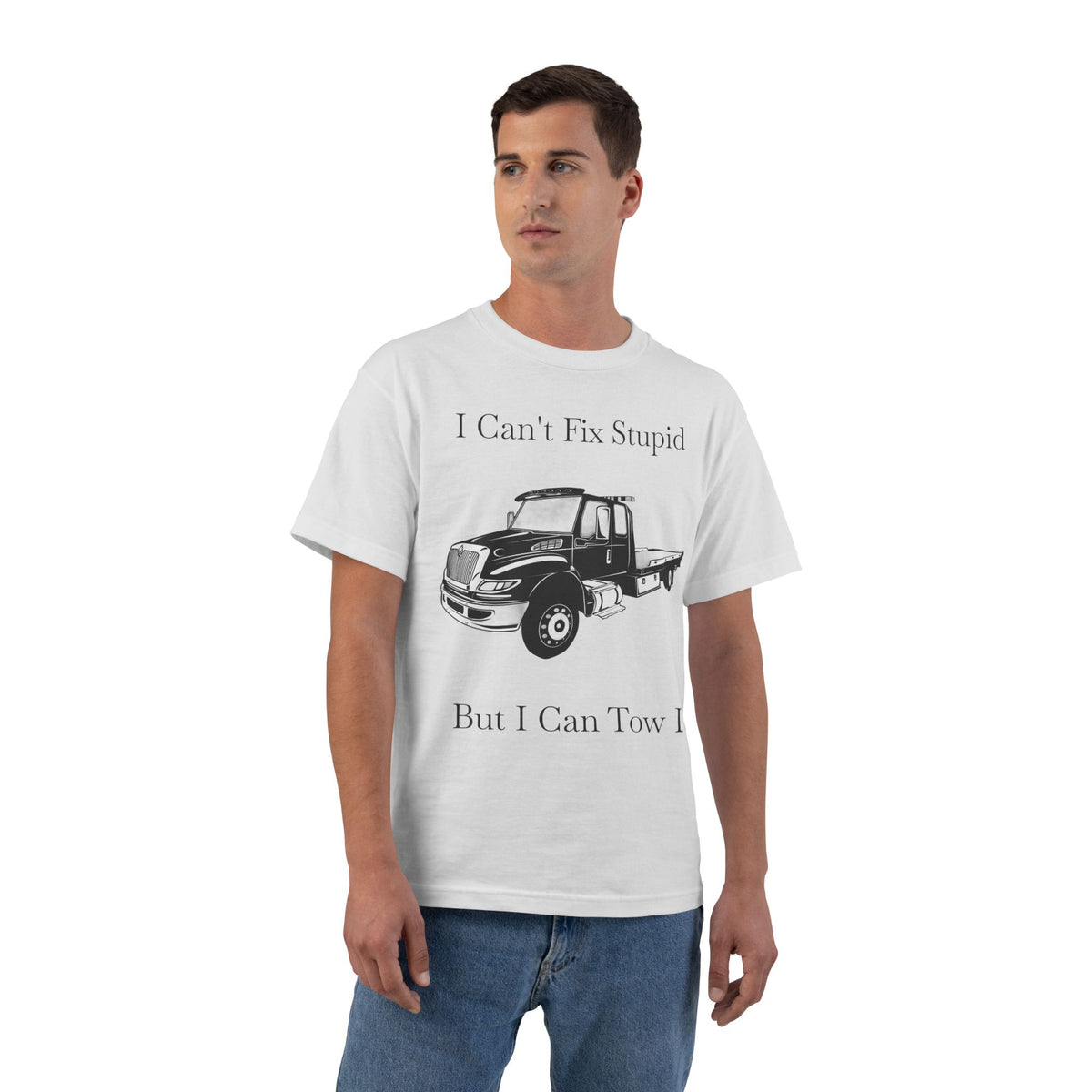 I Can't Fix Stupid Flatbed Men's Short-Sleeve Crewneck Tee
