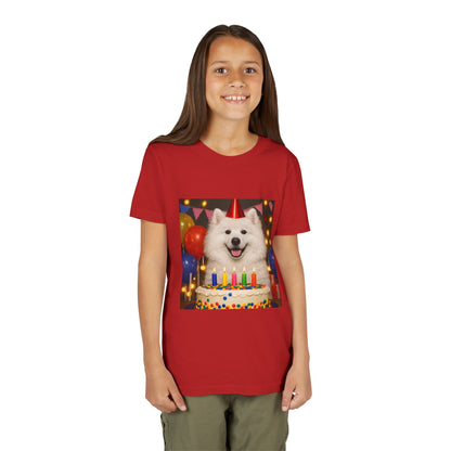Birthday Buddy Samoyed Youth Unisex Short Sleeve Crewneck Tee