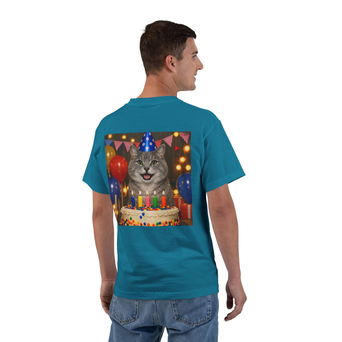 Birthday Buddy Cat Men's Short-Sleeve Crewneck Tee